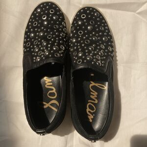 Sam Edelman Slip On Black Suede Bling and Grommet Silver Studded Shoes Size 8.5